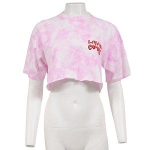 Livin Cool Womens Crop Top Size Medium Pink White Cotton Tie Dye T Shirt Raw Hem